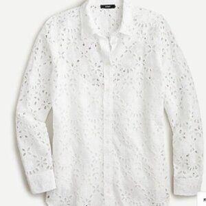 J. Crew White Button Down Shirt/Top/Blouse Embroidered Eyelet Long Sleeve Size 6